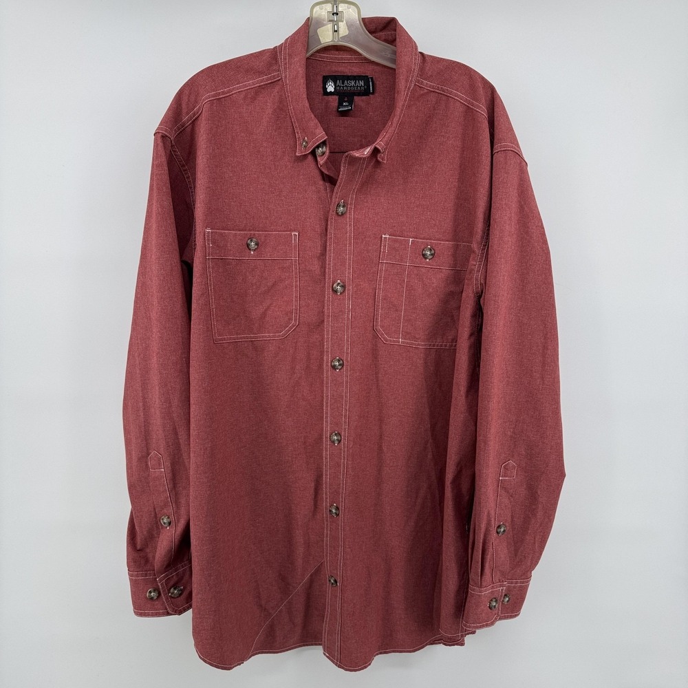 Alaskan Hardgear Shirt Mens XL Red Polyester Button Up Long Sleeve Workwear